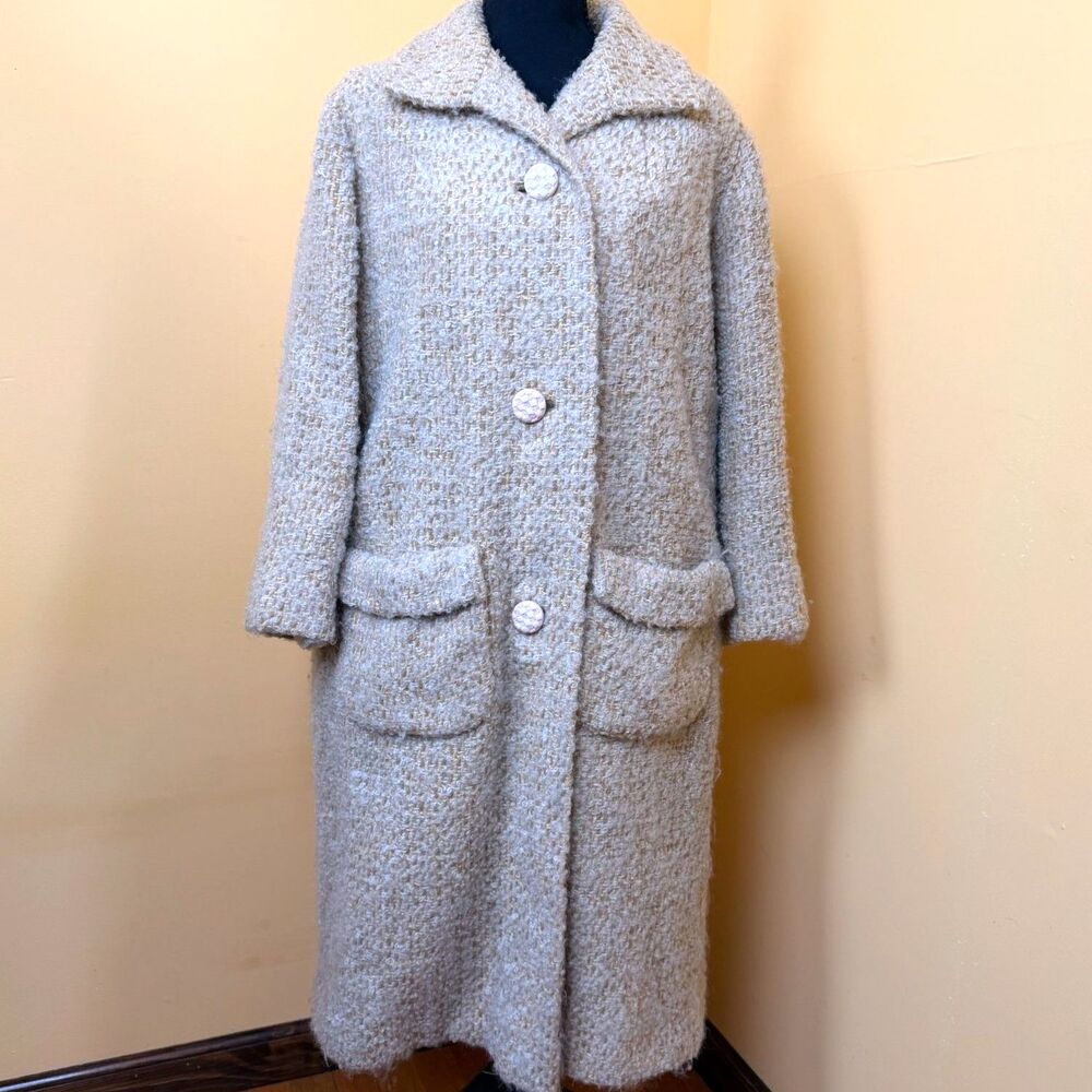 Vintage 60s Fleurette of California Wool Boucle Tweed Coat Long ILGWU Union